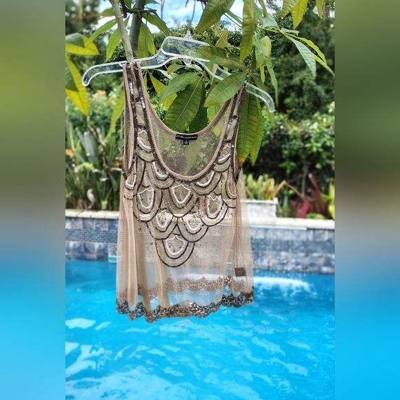 W118 by Walter Baker Tops - W118 BY WALTER BAKER SHEER BEADED STUNNING ART DECO TOP WOMEN'S Sz M